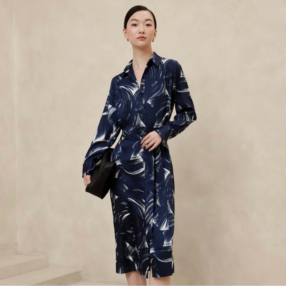 Banana Republic Factory Navy and White Midi Dress